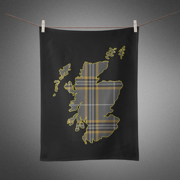 Braw Range: Tartan Map of Scotland Tea Towel (Black)