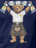 Children's Limited Edition Navy Scot Bear T shirt holding Scotland Flag -