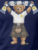 Limited Edition Navy Scot Bear T shirt holding Scotland Flag